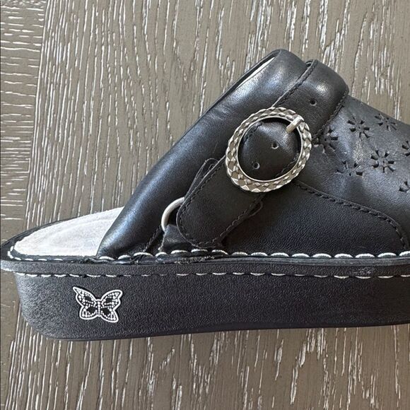 Alegria KLOVER Black Leather Slide Sandals or Slingback Lacer Cut Design Size 39 - Picture 12 of 12